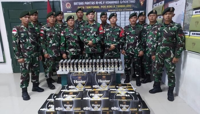 Satgas Pamtas Yonarmed 11 Kostrad Gagalkan Penyelundupan 480 Kaleng Miras Merek Huster di Sebuku, Nunukan