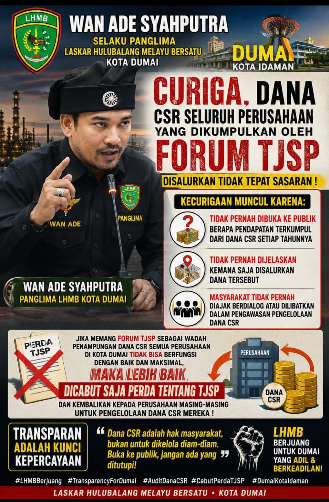 LHMB Desak Transparansi Dana CSR Dumai, Evaluasi Forum TJSP Sekarang
