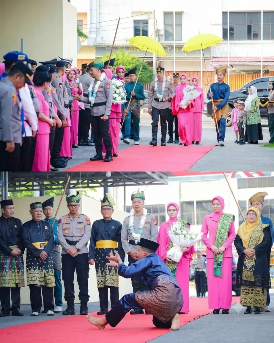 Kapolres Dumai AKBP Fatikh Dedy Setyawan mengikuti prosesi Tepuk Tepung Tawar bersama Pemko Dumai dan LAMR.