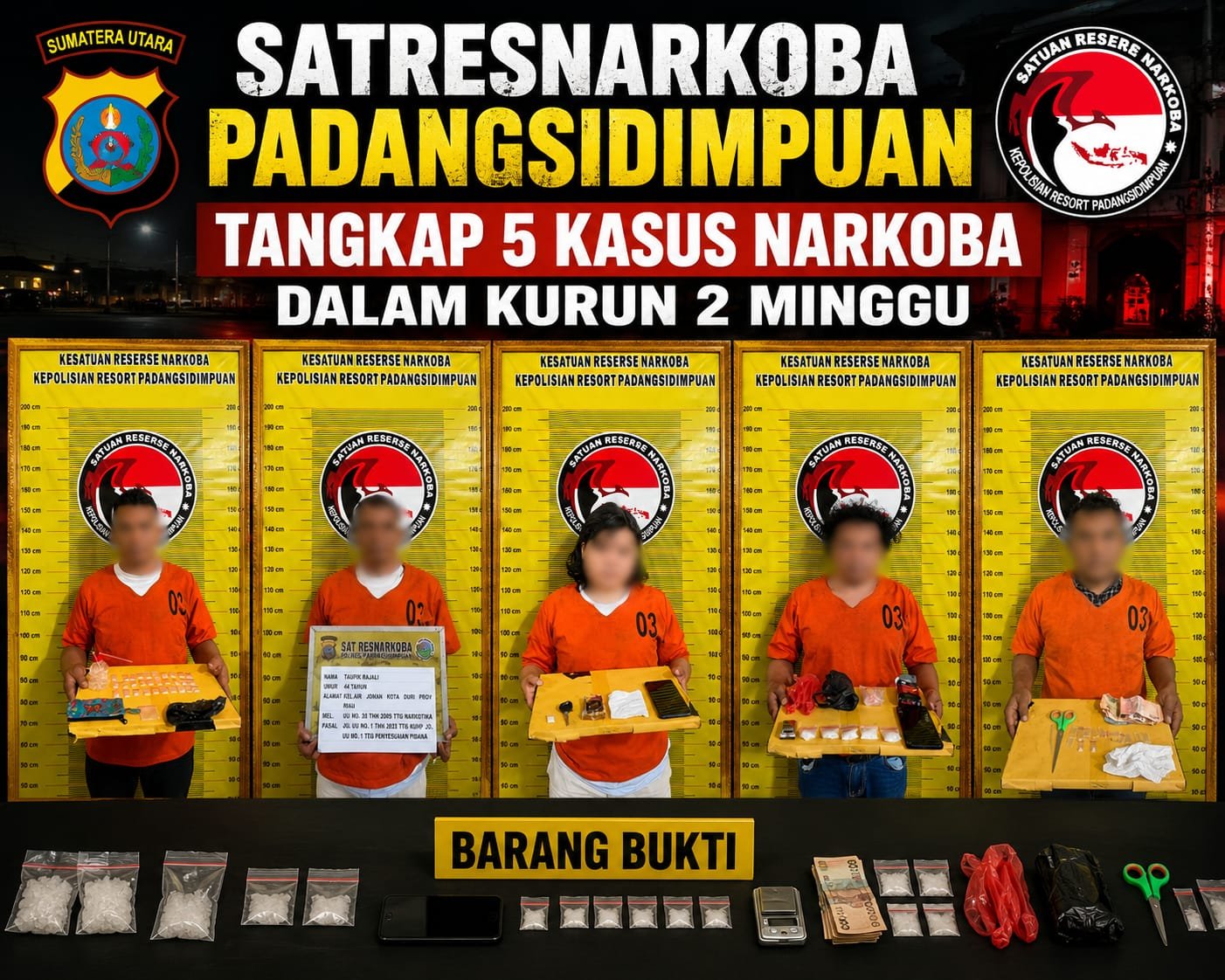 Kapolres Padangsidimpuan AKBP Noval N.G. Desky saat memimpin rilis pengungkapan lima kasus narkotika.