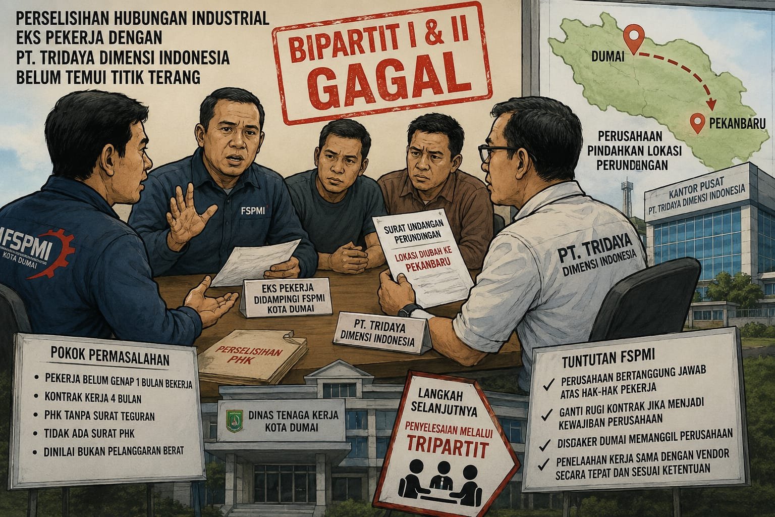 Bipartit Gagal Total, FSPMI Dumai Siap Bawa Sengketa PHK PT Tridaya Dimensi Indonesia ke Disnaker