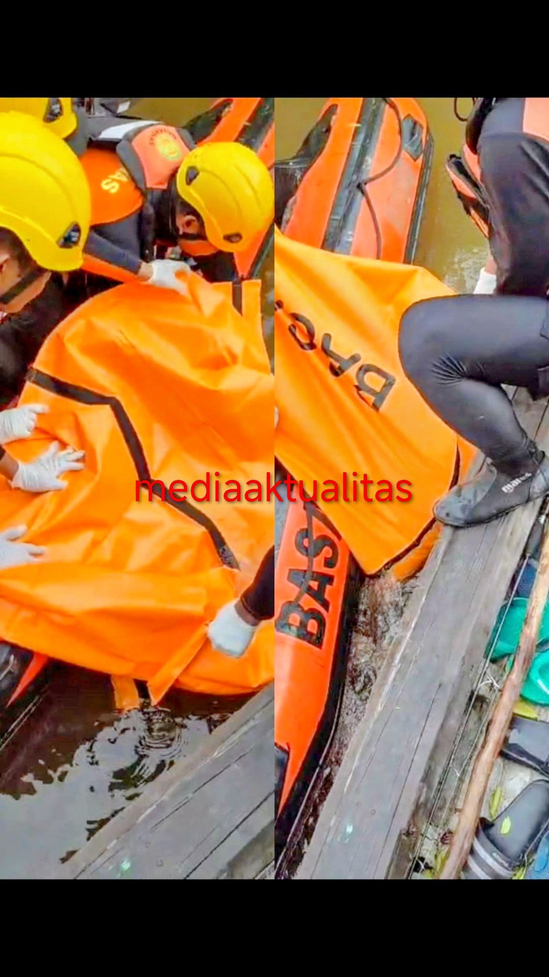 Tim gabungan mengevakuasi jasad pemuda yang diduga diterkam buaya di Sungai Mampu Dumai.