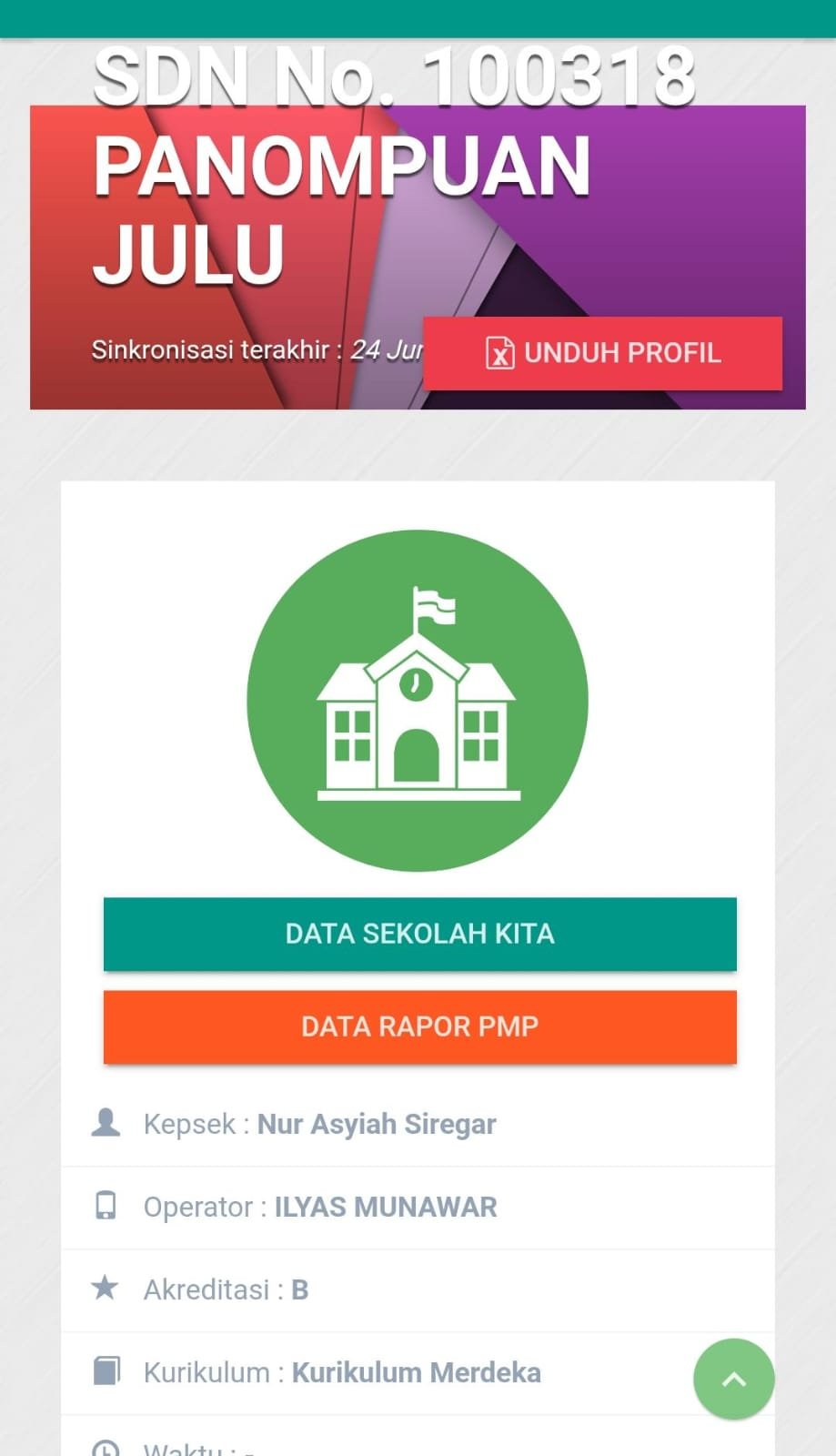 Data operator SDN 100318 Panompuan Julu atas nama Ilyas Munawar