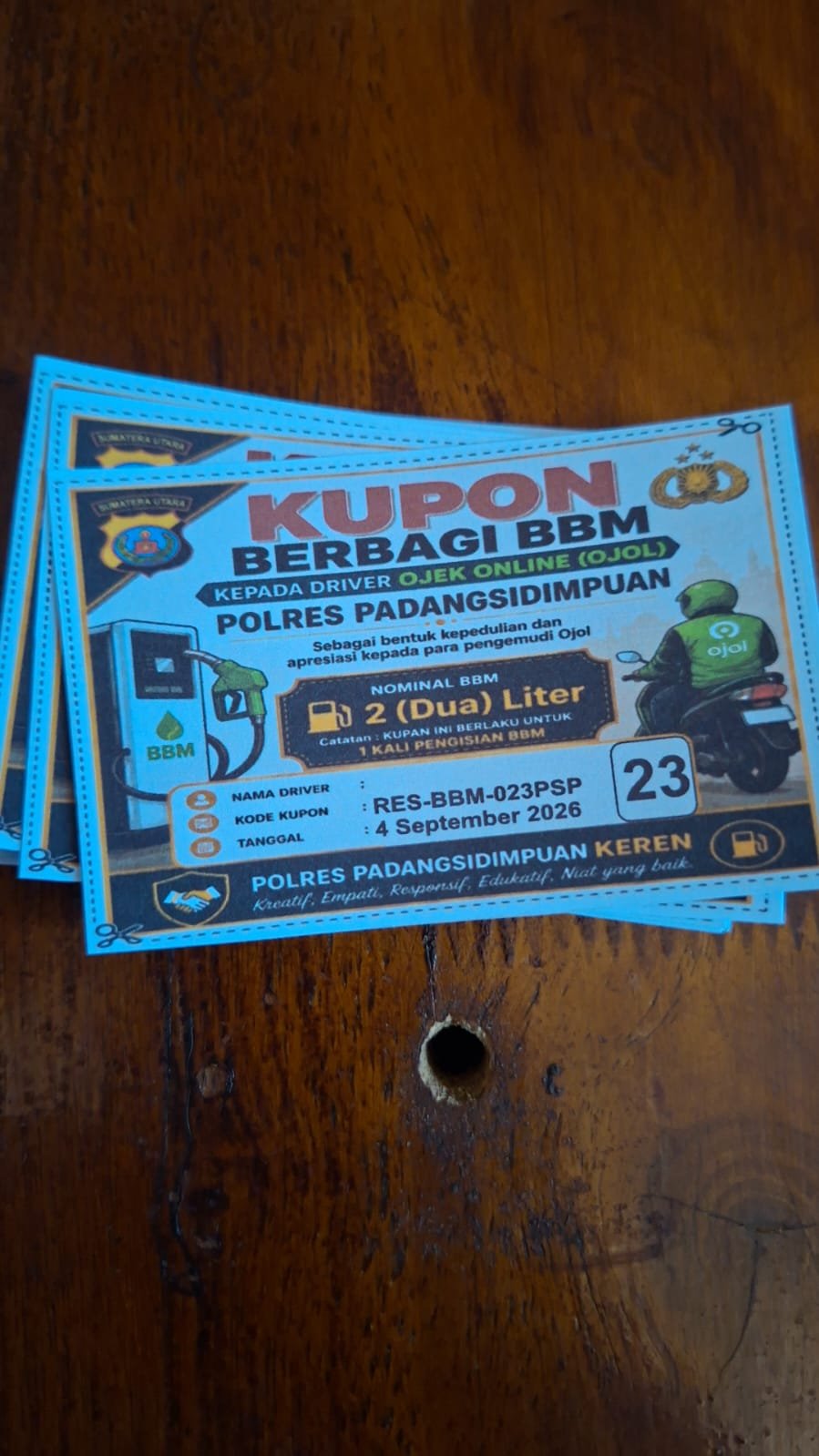 Kupon BBM gratis untuk driver ojol Polres Padangsidimpuan