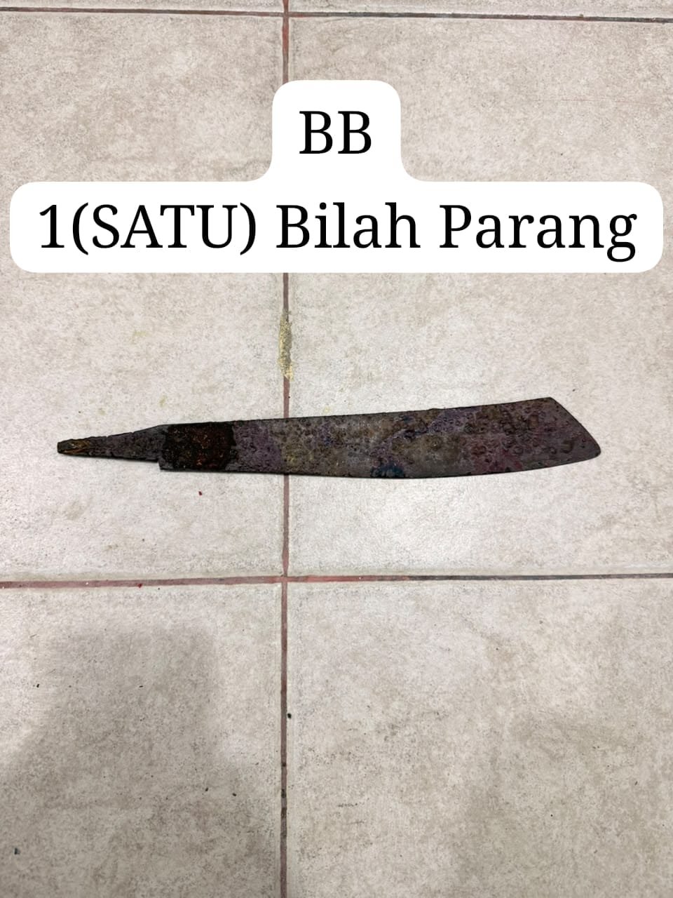 Barang bukti sebilah parang dalam kasus dugaan penganiayaan di Bantan Bengkalis