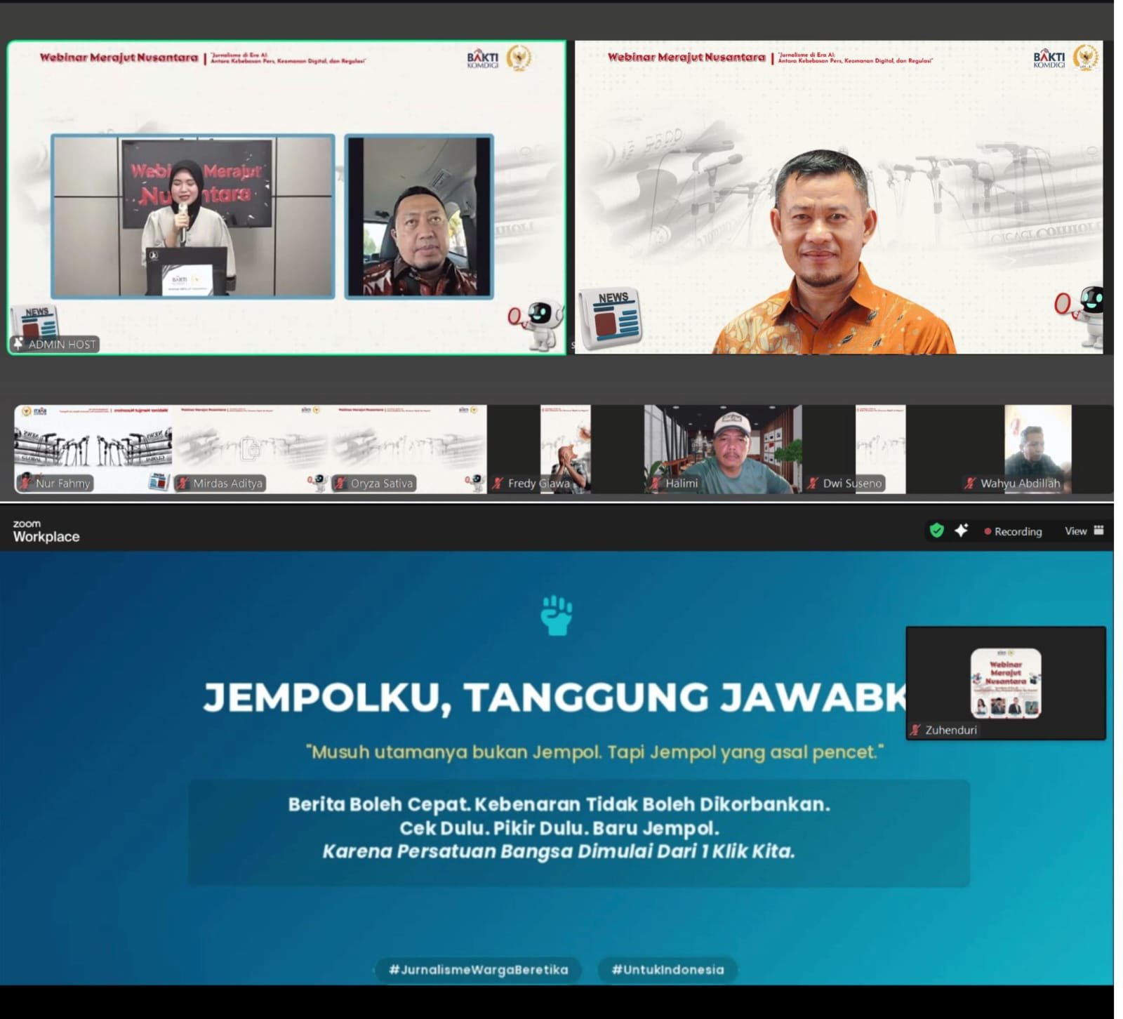 Webinar Merajut Nusantara membahas jurnalisme di era AI melalui Zoom Meeting